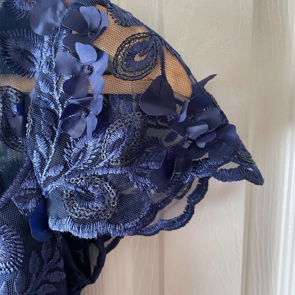 CARMEN MARC VALVO INFUSION Navy 3D Floral‎ Appliqué Sequin Mermaid Maxi Dress S - Picture 9 of 15